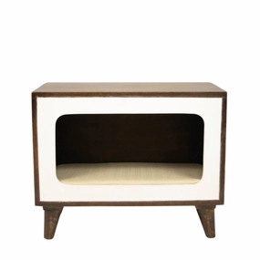 FurryLiving Telly Side Table with Cushion for Small Dogs and Cats (Dark Brown/Cream Cushion)