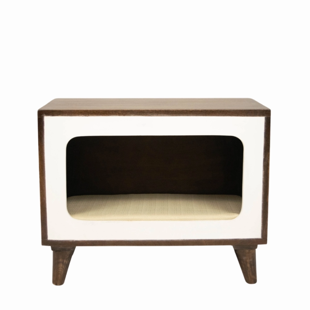 FurryLiving Telly Side Table with Cushion for Small Dogs and Cats (Dark Brown/Cream Cushion)
