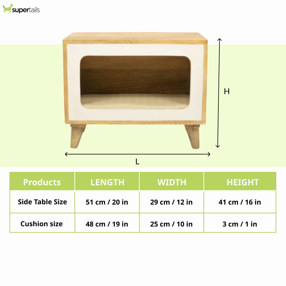 FurryLiving Telly Side Table with Cushion for Small Dogs and Cats (Oak/Cream Cushion)