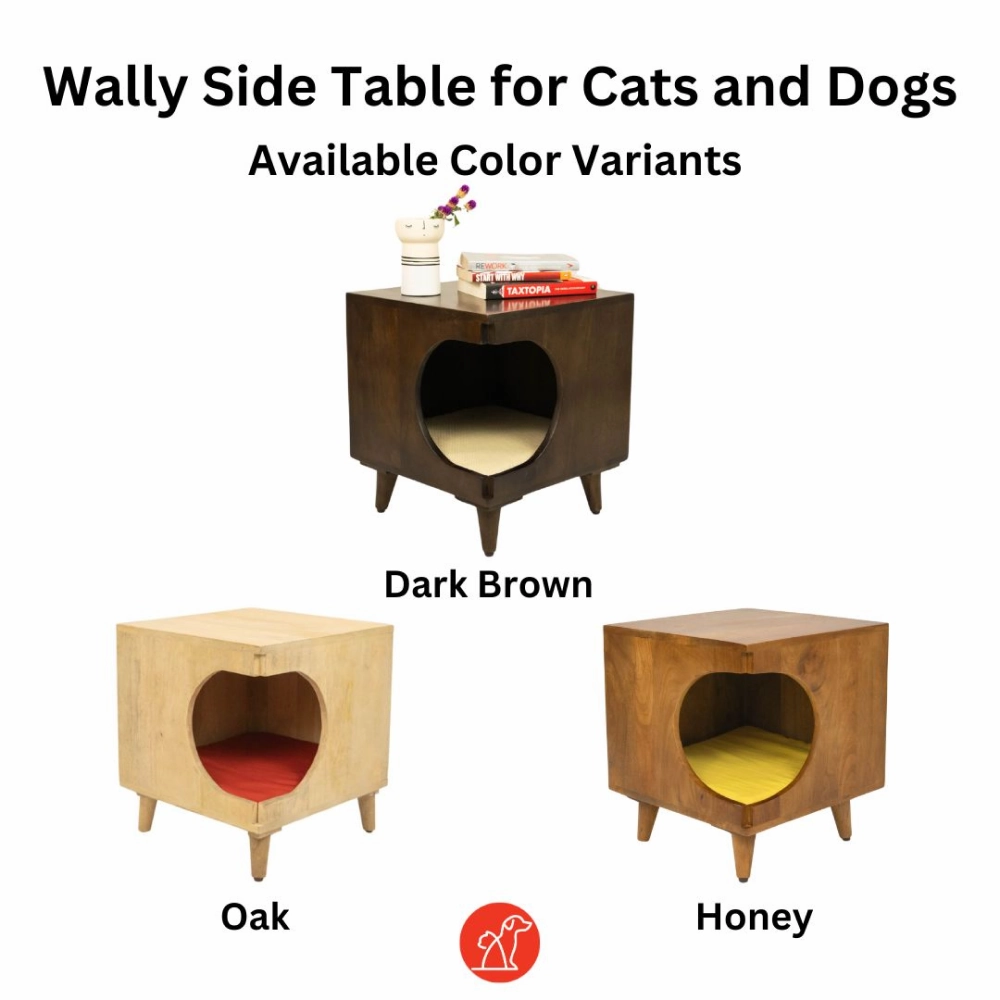 FurryLiving Wally Side Table with Cushion for Small Dogs and Cats (Dark Brown/Red Cushion)