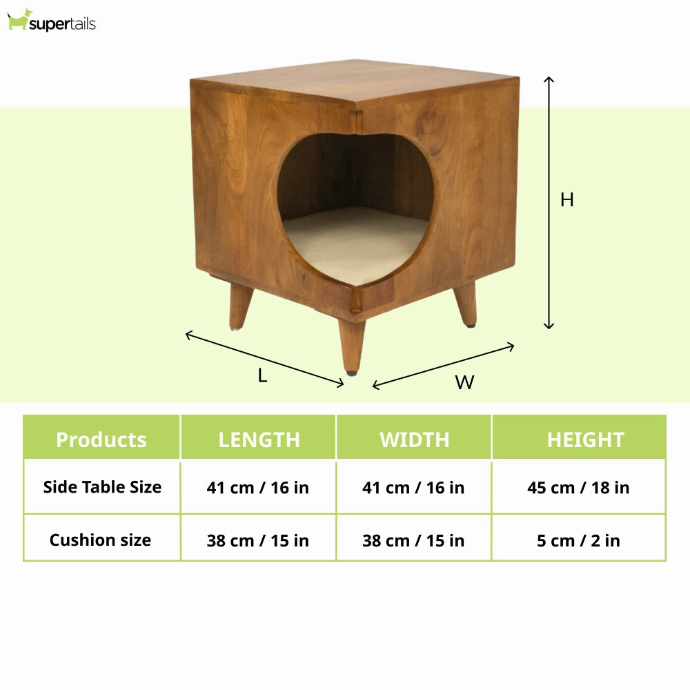 FurryLiving Wally Side Table with Cushion for Small Dogs and Cats (Honey/Cream Cushion)