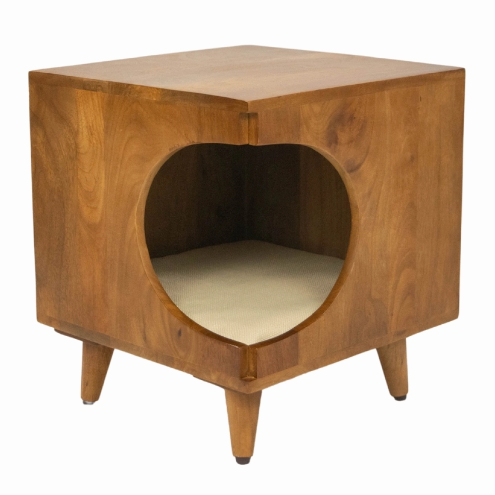 FurryLiving Wally Side Table with Cushion for Small Dogs and Cats (Honey/Cream Cushion)