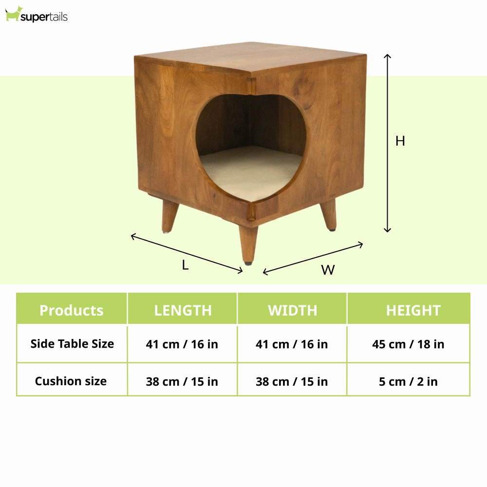 FurryLiving Wally Side Table with Cushion for Small Dogs and Cats (Honey/Cream Cushion)