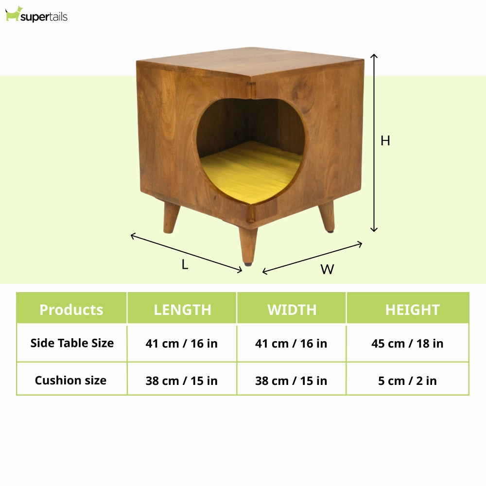 FurryLiving Wally Side Table with Cushion for Small Dogs and Cats (Honey/Yellow Cushion)