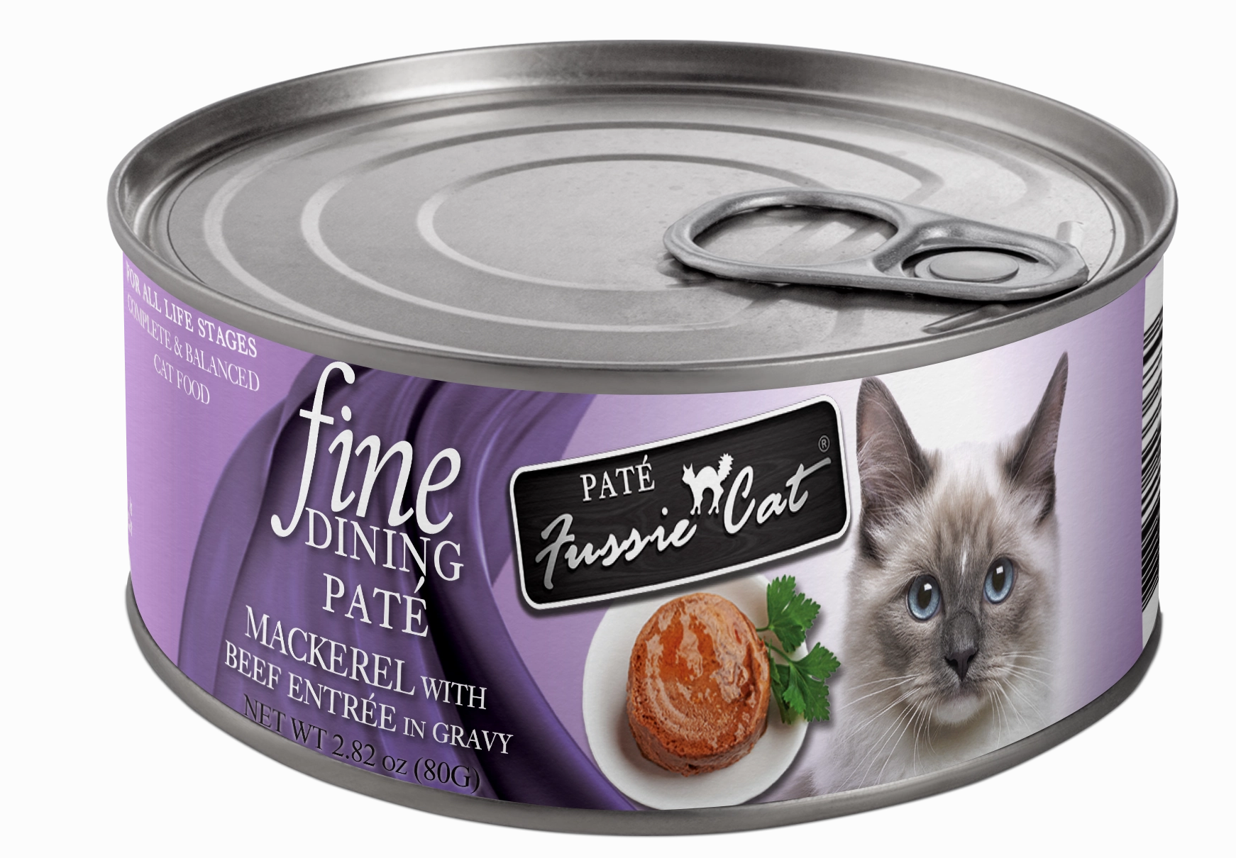 Fussie Cat Fine Dining Pate Mackerel with Beef Entree Wet Cat Food, 2.82oz