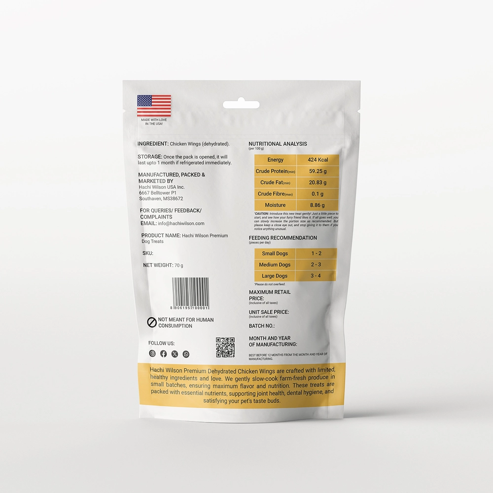 Hachi Wilson Premium Dehydrated Chicken Wings Jerky Dog Treat