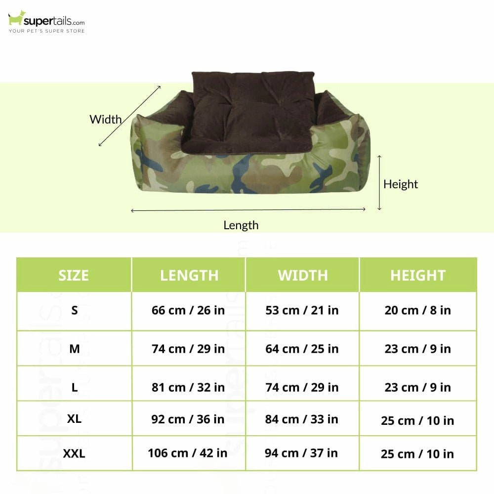 Hiputee Polyester Canvas Velvet Fabric Rectangular Bed for Dogs and Cats (Armyprint)