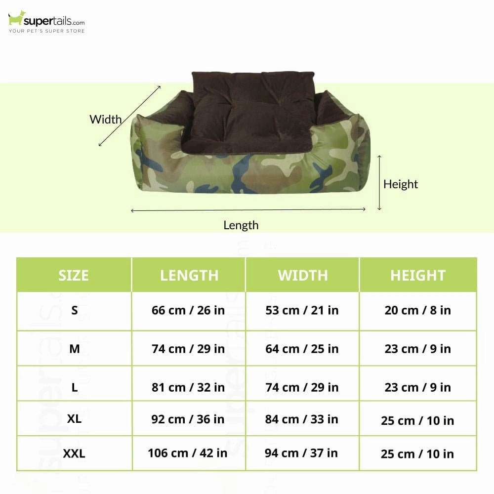 Hiputee Polyester Canvas Velvet Fabric Rectangular Bed for Dogs and Cats (Armyprint)