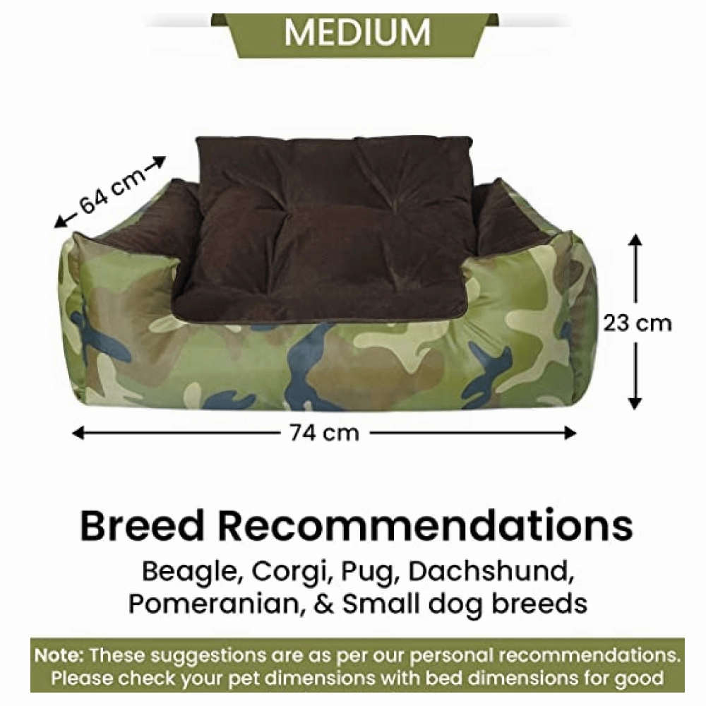 Hiputee Polyester Canvas Velvet Fabric Rectangular Bed for Dogs and Cats (Armyprint)