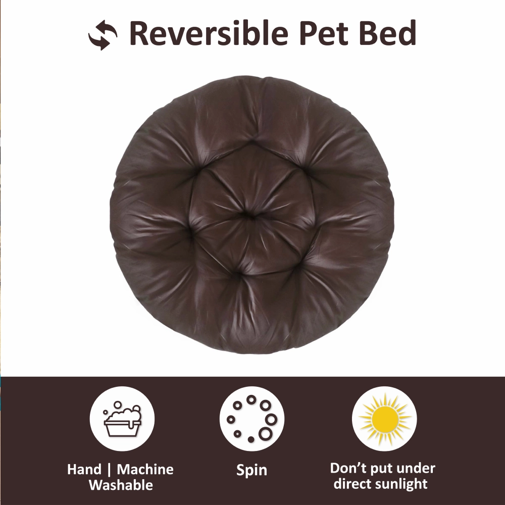 Hiputee Reversible Water Resistant Round Shape Cushion for Dogs and Cats (Brown)