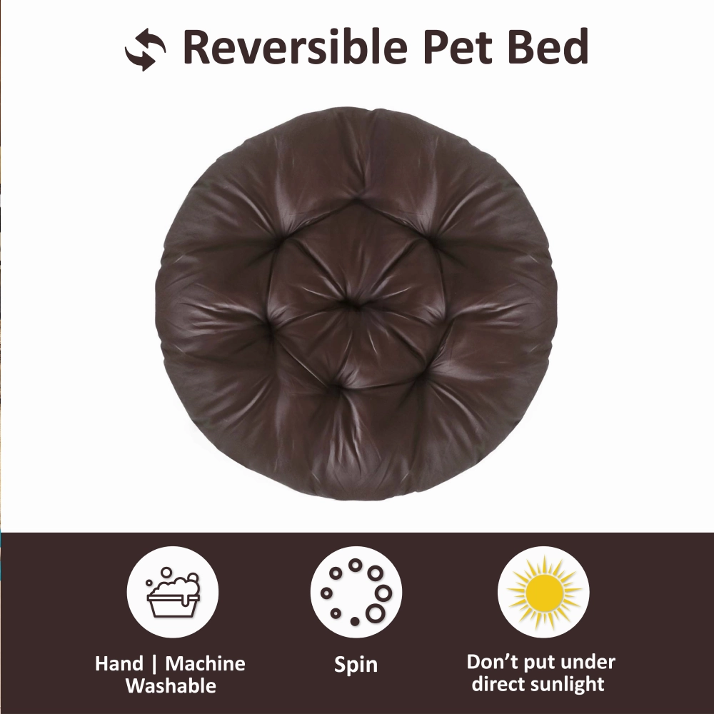 Hiputee Reversible Water Resistant Round Shape Cushion for Dogs and Cats (Brown)