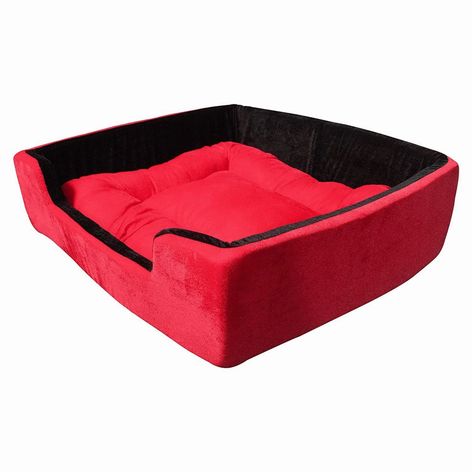 Hiputee Super Soft Dual Rectangle Velvet Bed for Dogs and Cats (Red Black)
