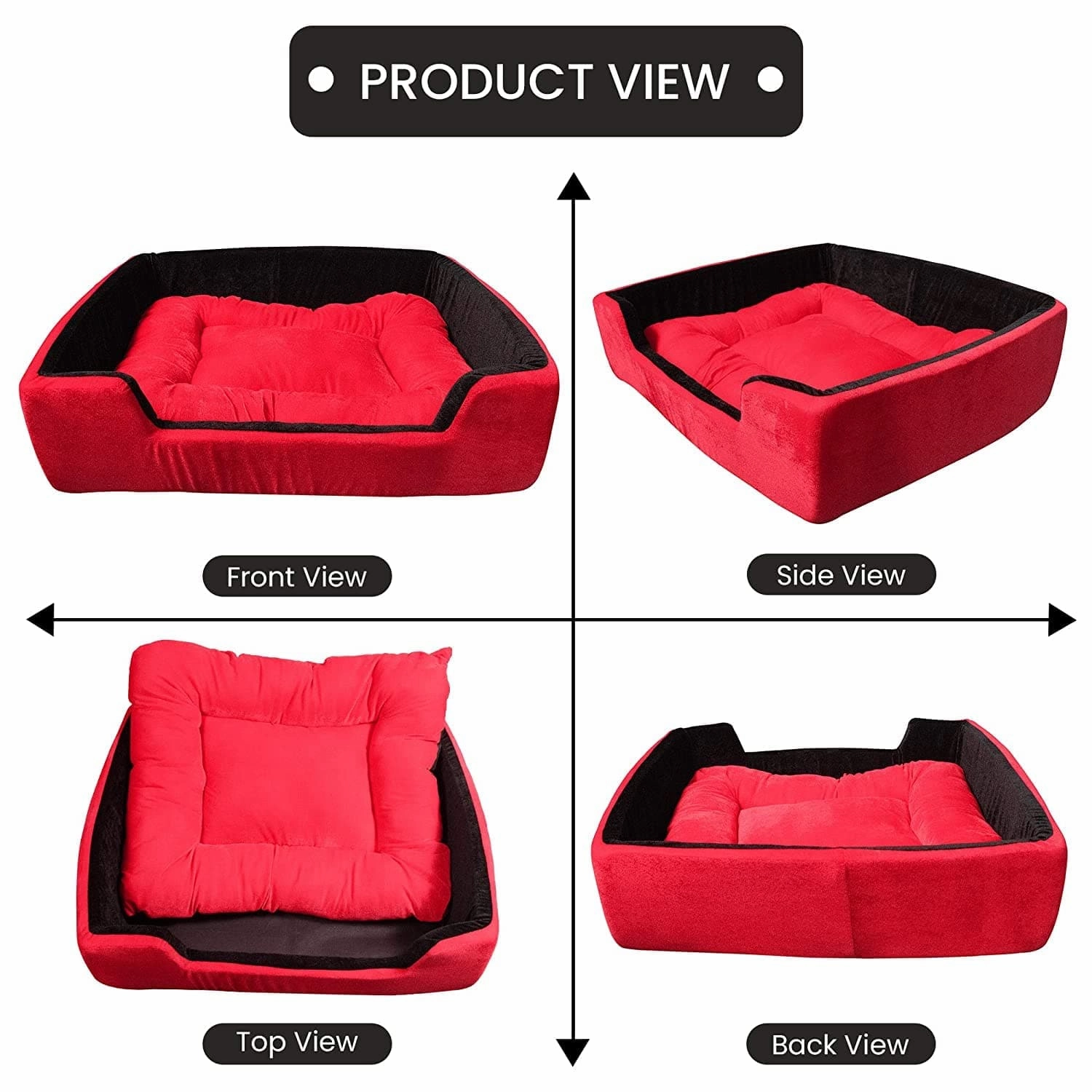 Hiputee Super Soft Dual Rectangle Velvet Bed for Dogs and Cats (Red Black)