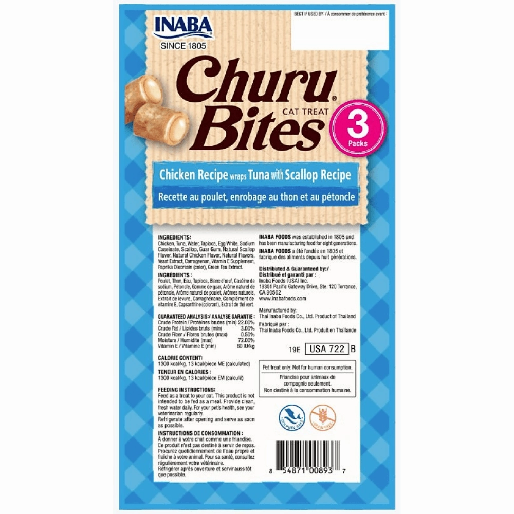 INABA Churu Bites Chicken Recipe Wraps Tuna with Scallop Recipe Cat Treats
