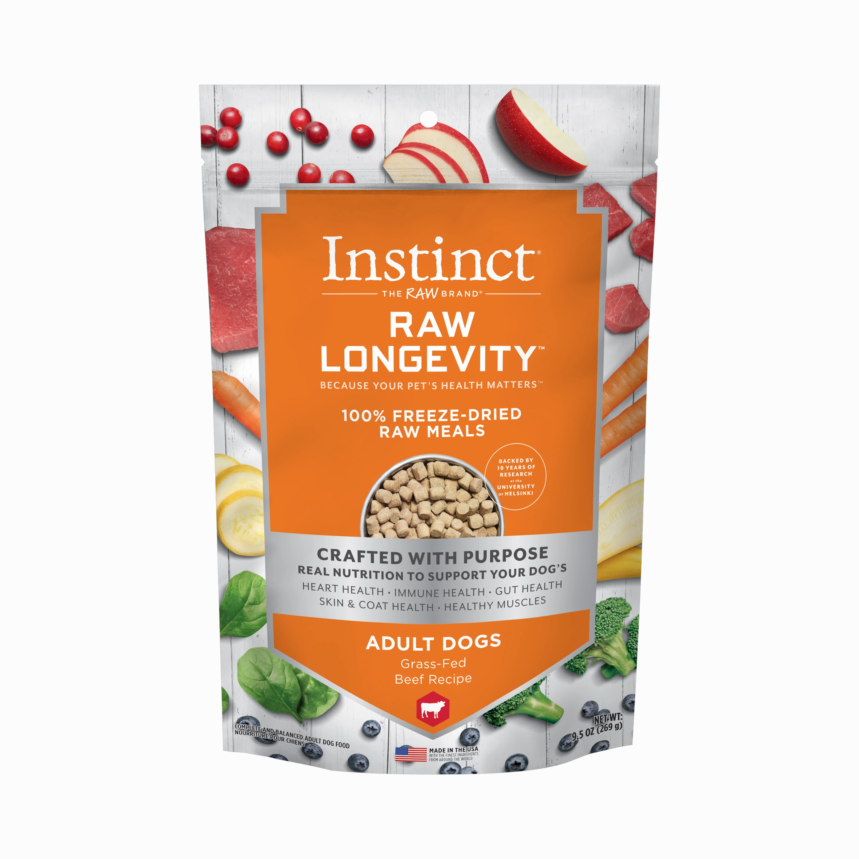 Instinct Raw Longevity Adult Freeze-Dried Beef Bites Dog Food, 9.5 oz. Bag