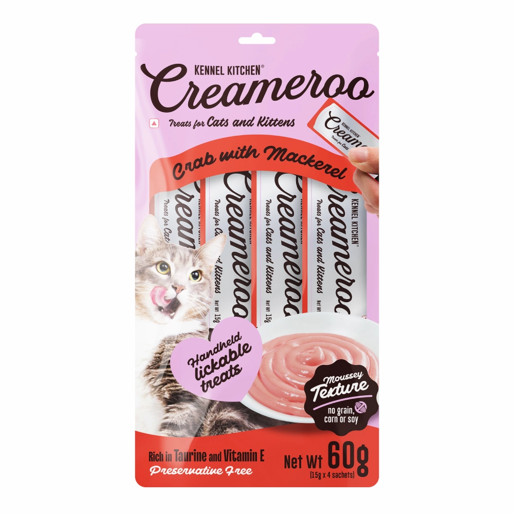 Kennel Kitchen Chicken with Tuna Shreds in Gravy Wet Food and Creameroo Crab with Mackerel Creamy Cat Treats Combo
