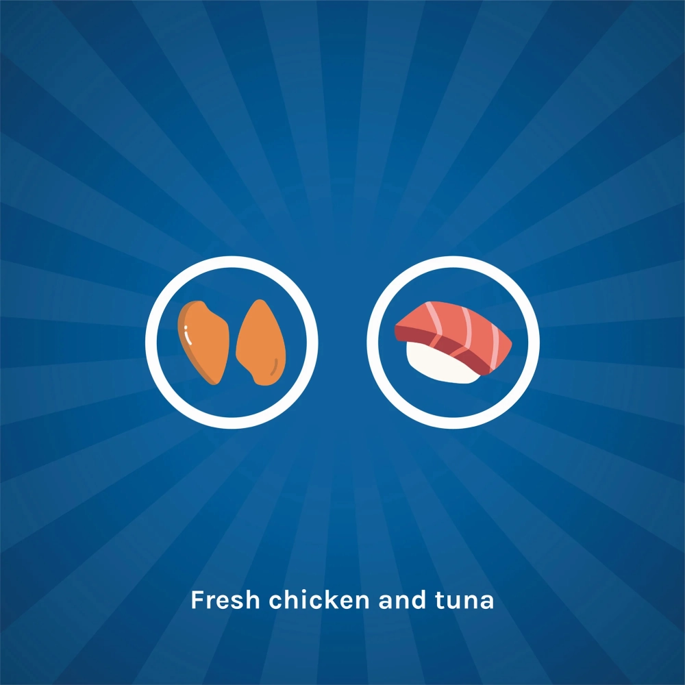 Kennel Kitchen Chicken with Tuna Shreds in Gravy Wet Food and Creameroo Crab with Mackerel Creamy Cat Treats Combo