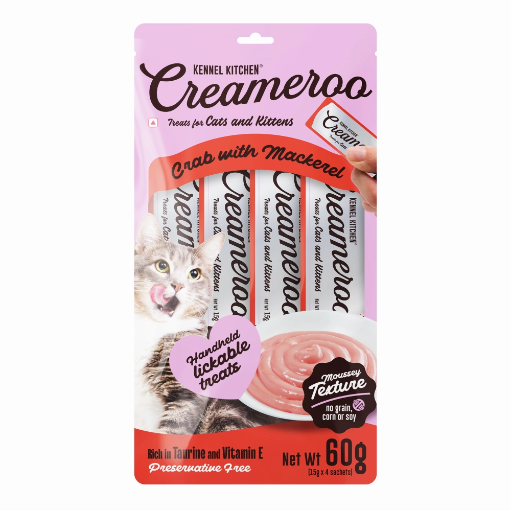 Kennel Kitchen Tuna in Jelly Kitten & Adult Cat Wet Food (All Life Stage) and Creameroo Crab with Mackerel Creamy Cat Treats Combo