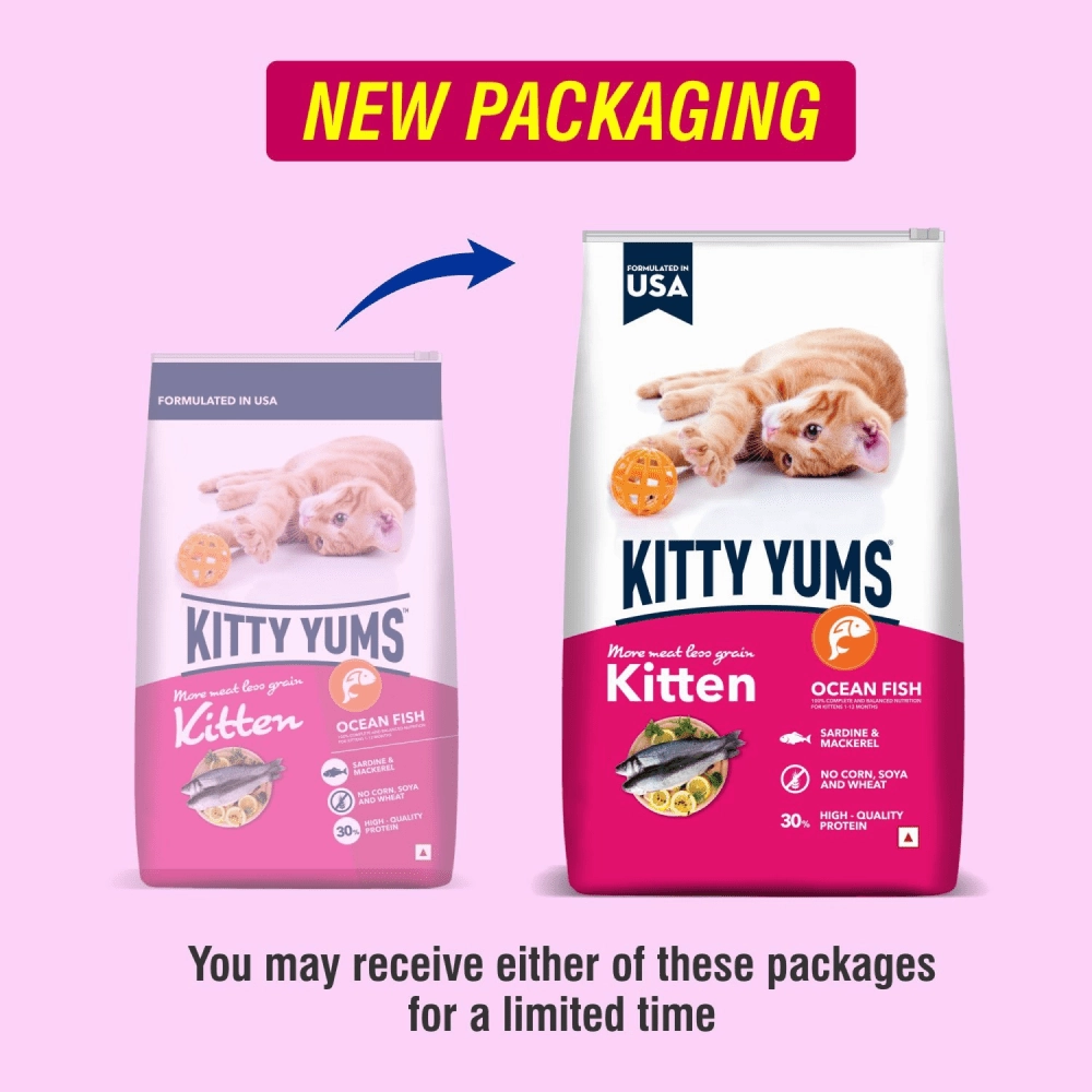 Kitty Yums Ocean Fish Kitten Dry Food, Me O Creamy Chicken Liver Cats Treats Combo