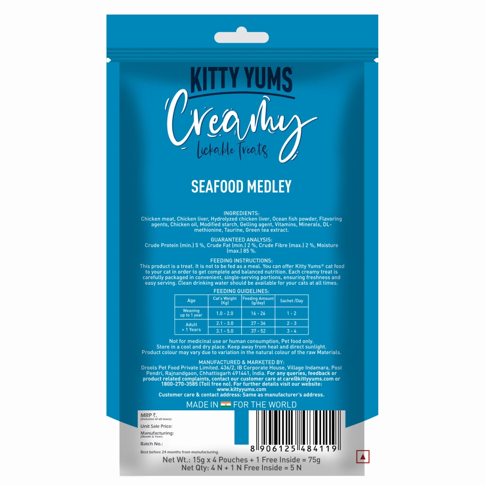 Kitty Yums Seafood Medley, Tuna & Bonito and Salmon & Skipjack Creamy Cat Treats Combo