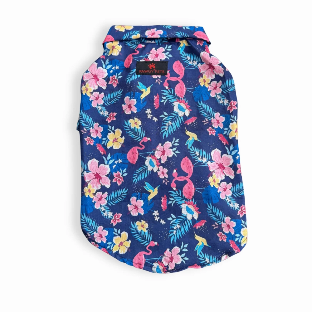 Pawgypets Hawaiian Flamingo Shirt for Dogs (Navy Blue)