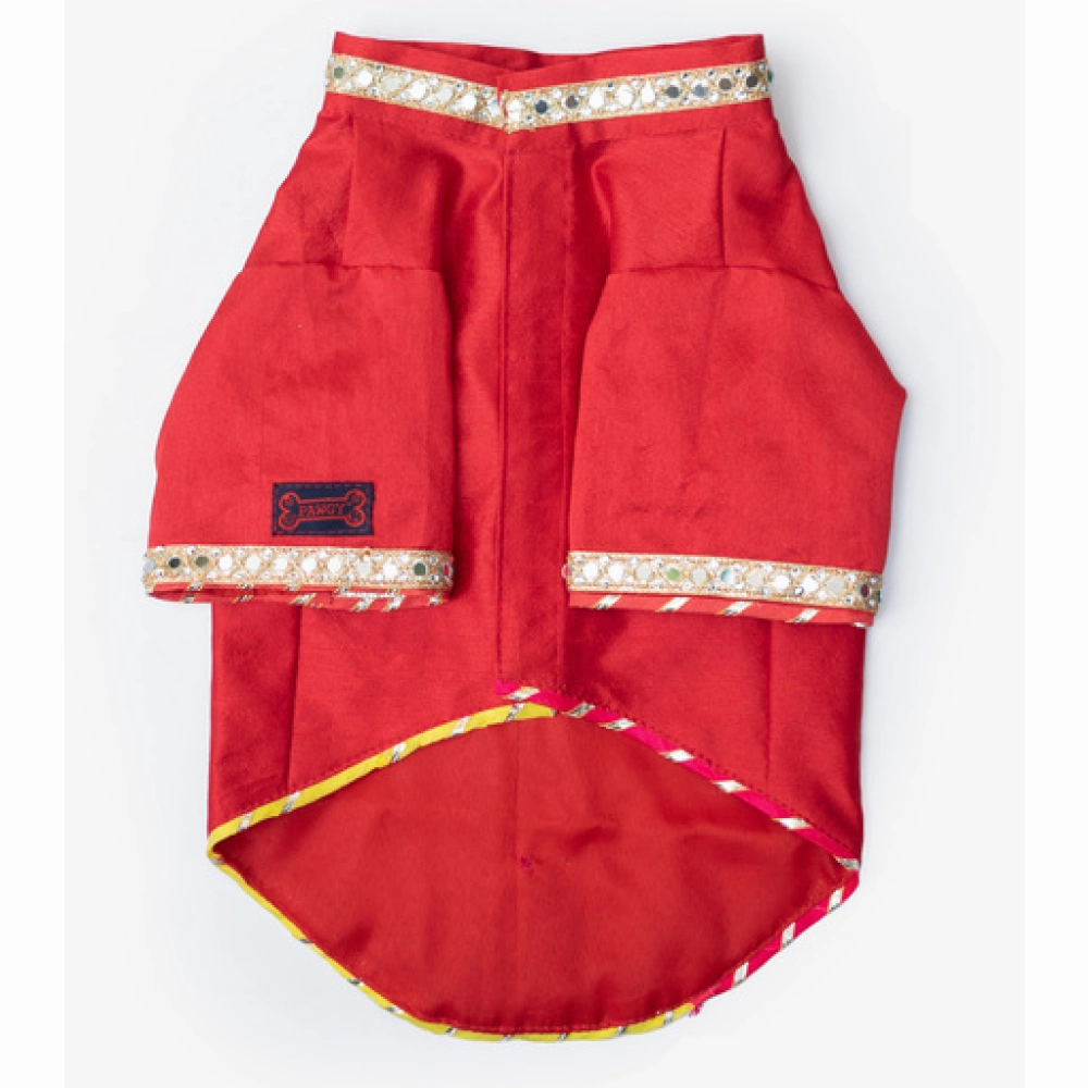 Pawgypets Raw Silk Sherwani for Dogs and Cats (Red)
