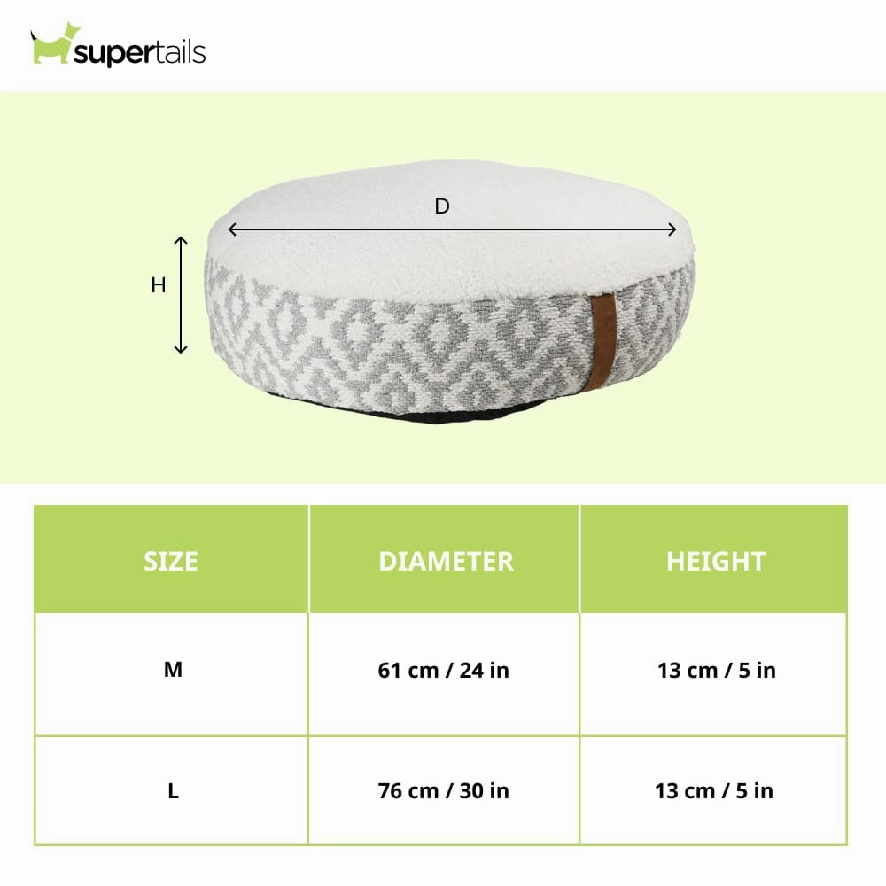 Pawpourri Bohemian Plush Round Bed  for Dogs and Cats (Grey/White)