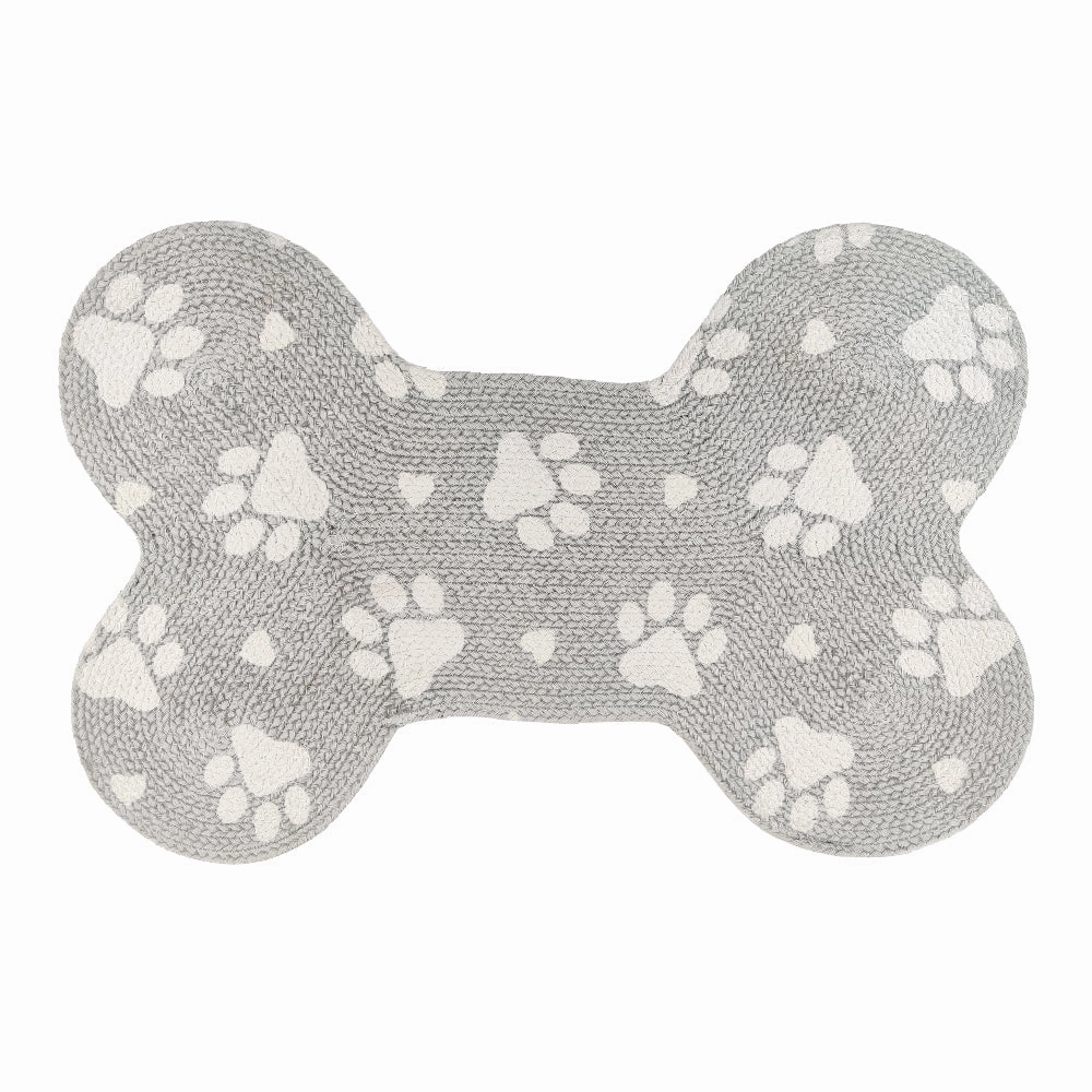Pawpourri Bone Shaped Paw Printed Mat for Dogs and Cats (Light Grey)