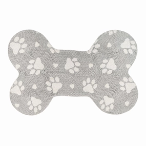 Pawpourri Bone Shaped Paw Printed Mat for Dogs and Cats (Light Grey)