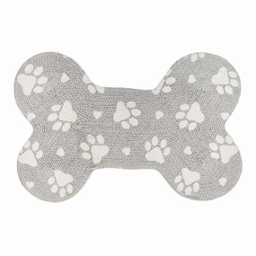 Pawpourri Bone Shaped Paw Printed Mat for Dogs and Cats (Light Grey)