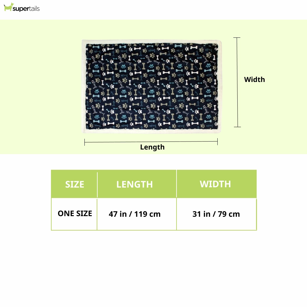 Pawpourri Printed Navy Bone, Paw and Woof Blanket for Dogs and Cats