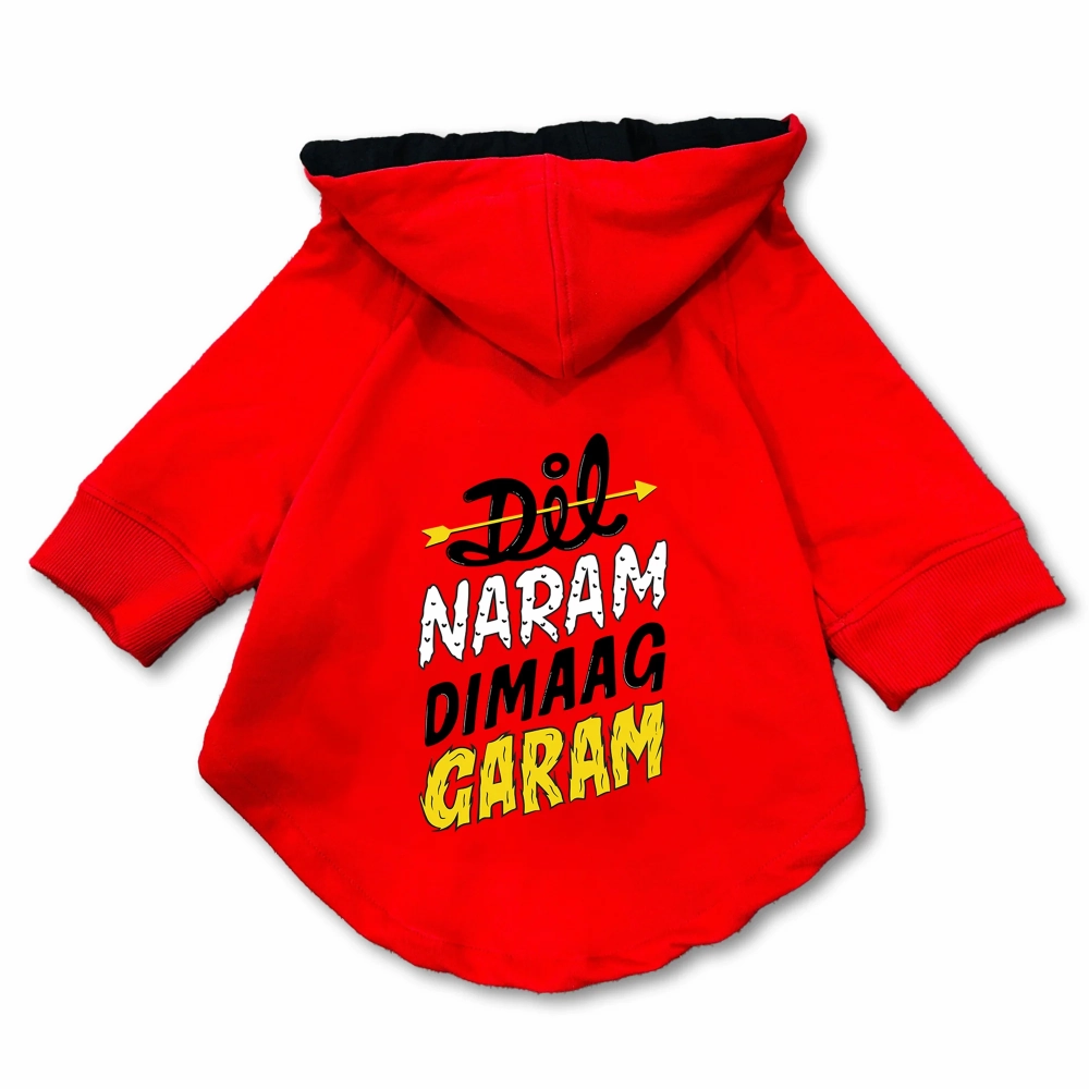 Pawsindia Dil Naram Dimag Garam Hoodie for Dogs (Red)