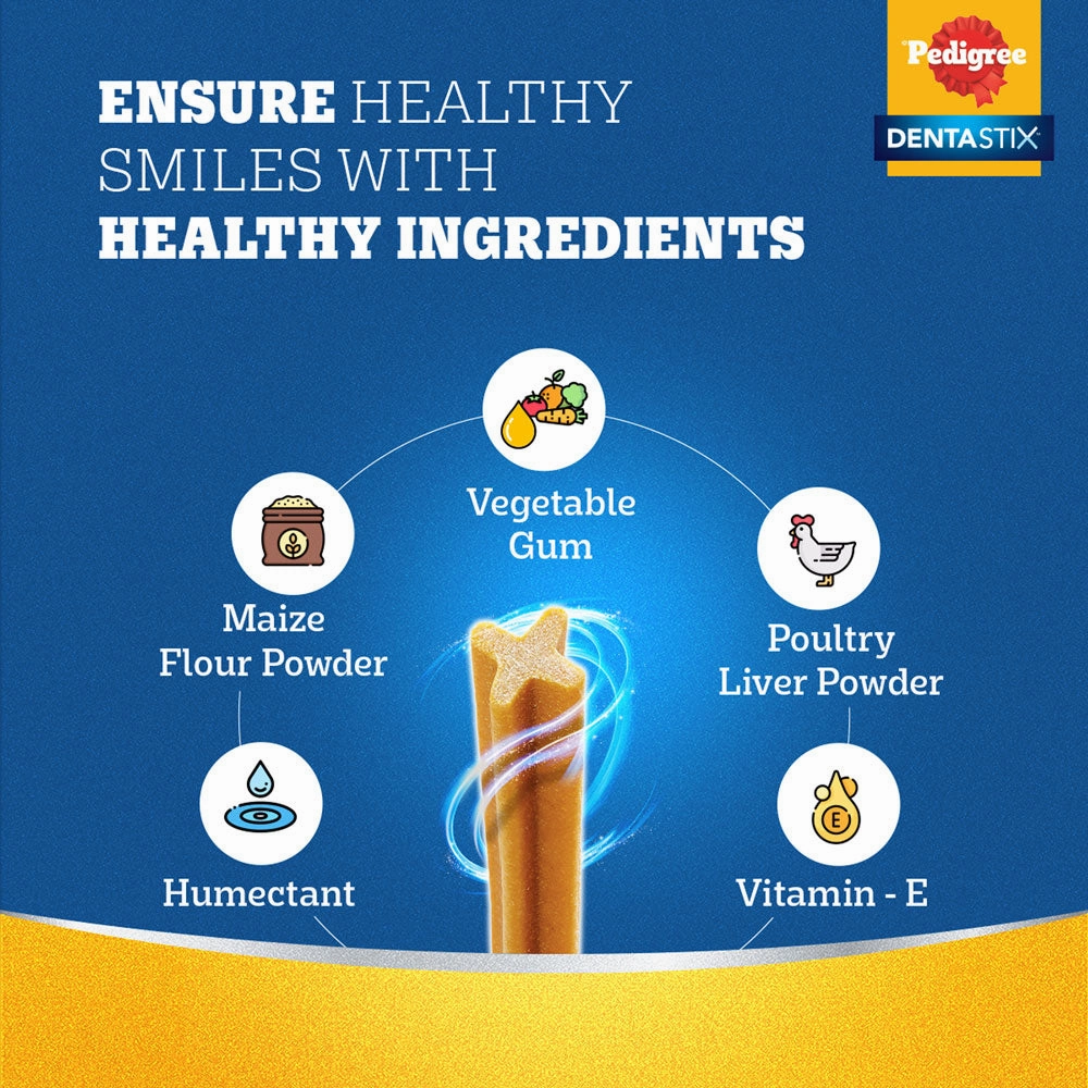 Pedigree Dentastix Oral Care for Adult (Small Breed of 5 to 10 kg) and Pedigree Chicken & Liver Flavour Tasty Jerky Dog Treats Combo