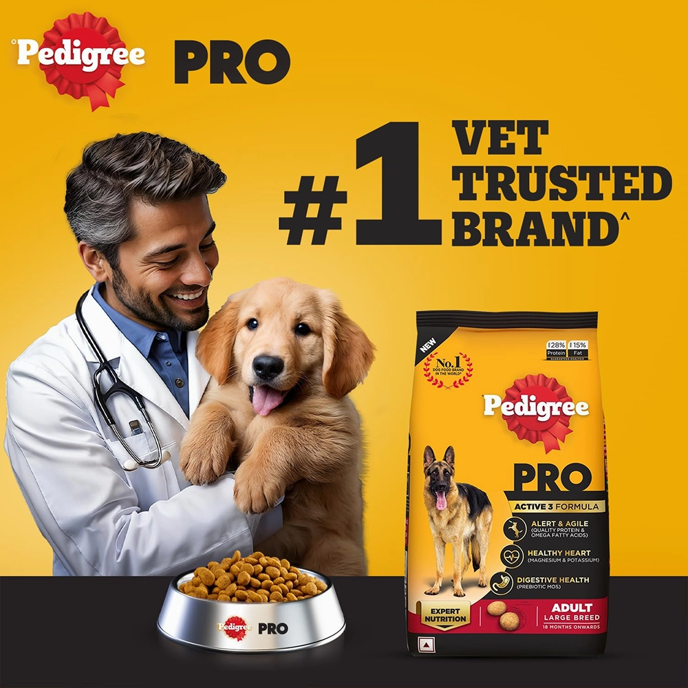 Pedigree PRO Active Adult Large Breed Dry Food, Pedigree Dentastix Oral Care Adult Dogs Treat Combo