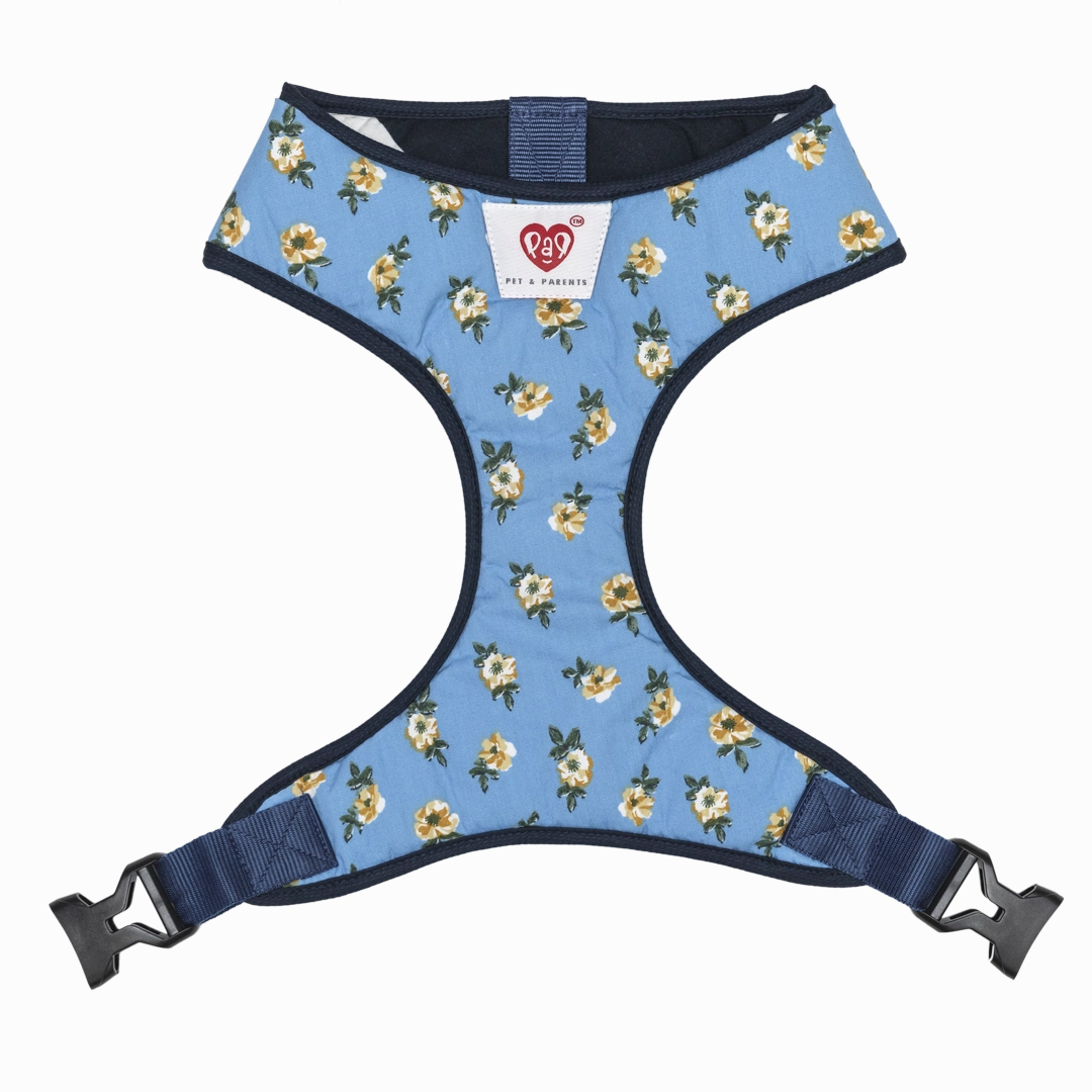 Pet And Parents Blue Flowers and Stripes Reversible Harness for Dogs