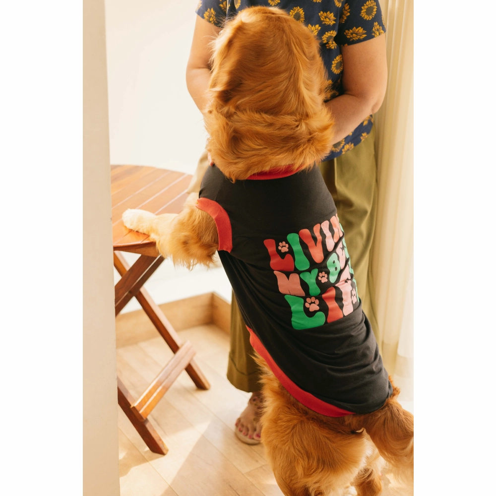 Pet Set Go Living My Best Life T-shirt for Dogs (Black)