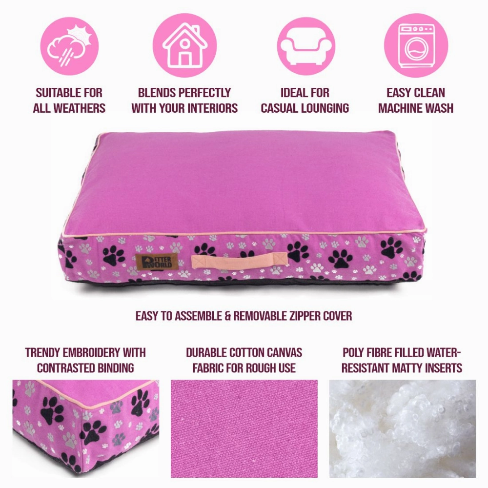 Petter World Indoor Artisanal Rectangular Cushion Mattress Bed with Washable Cover for Dogs (Crocus)