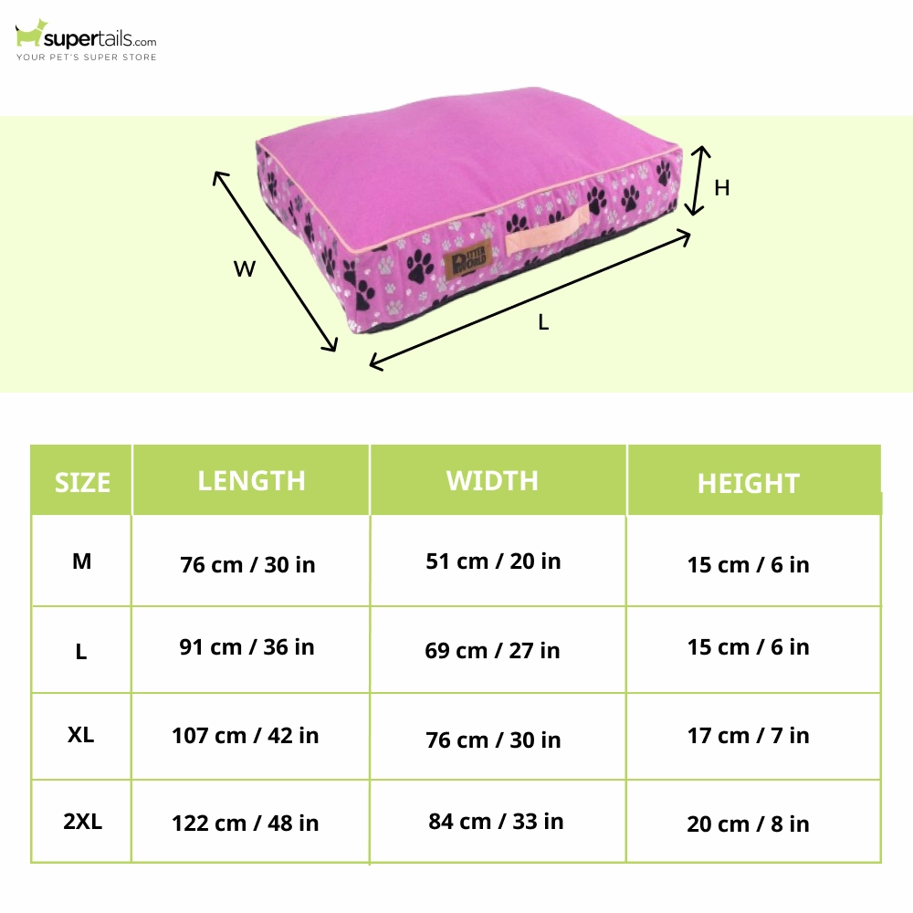 Petter World Indoor Artisanal Rectangular Cushion Mattress Bed with Washable Cover for Dogs (Crocus)