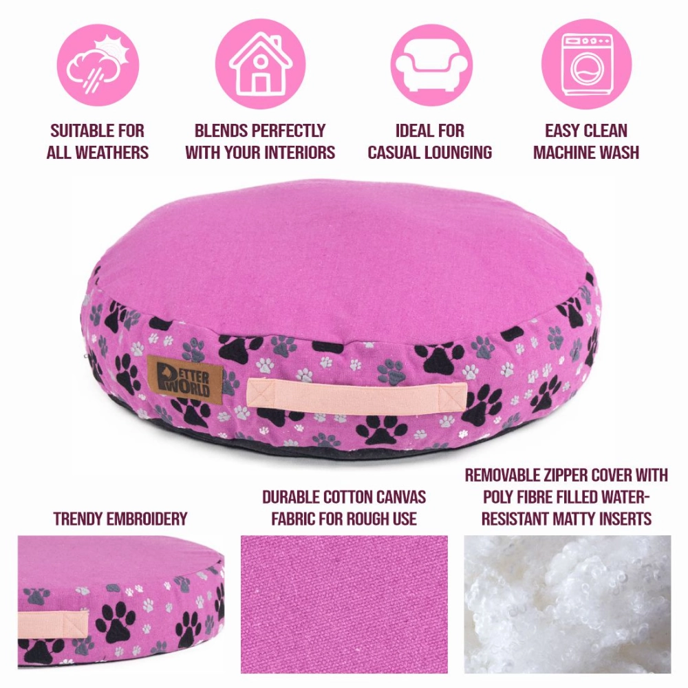 Petter World Indoor Artisanal Round Cushioned Bed with Washable Cover for Dogs and Cats (Crocus)