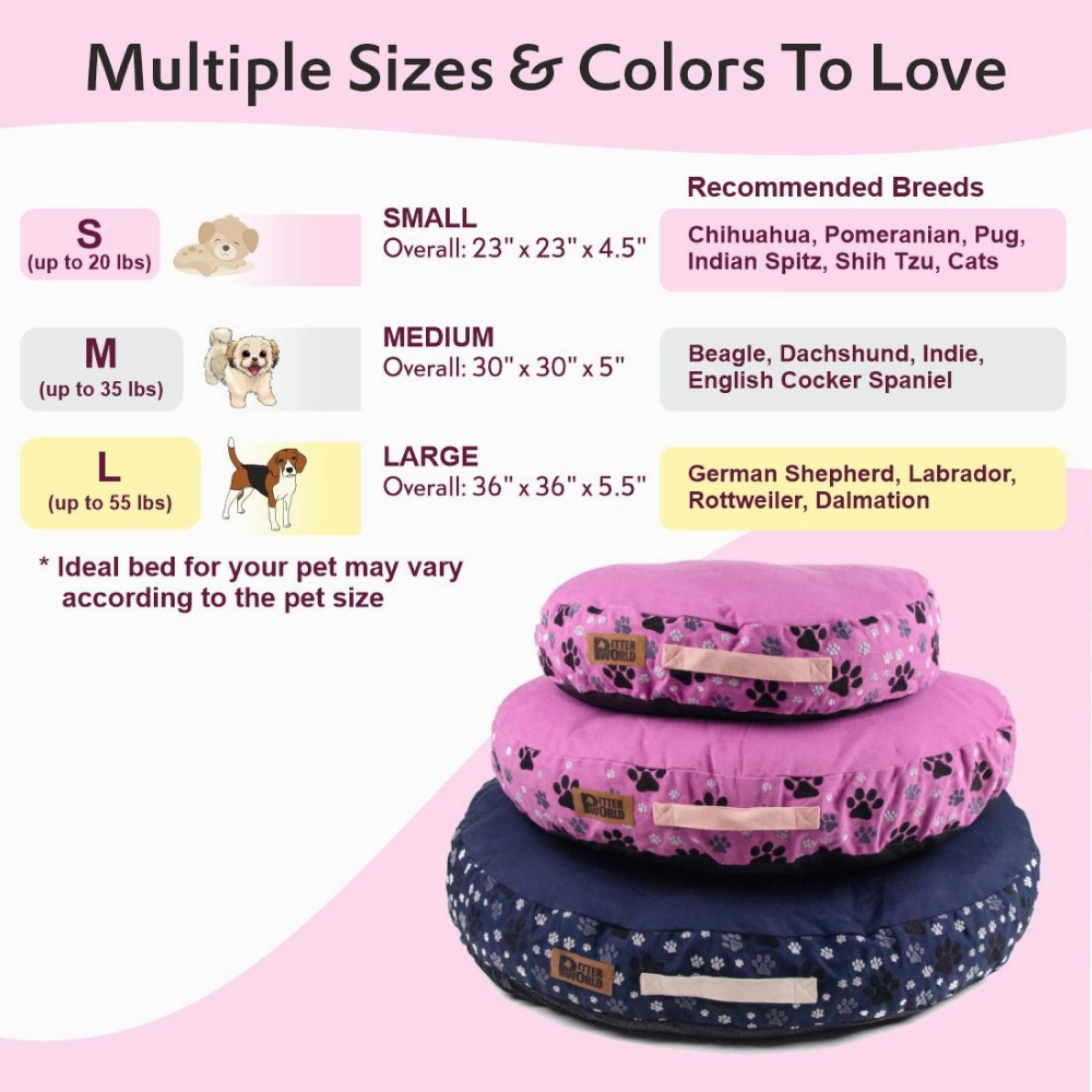 Petter World Indoor Artisanal Round Cushioned Bed with Washable Cover for Dogs and Cats (Crocus)