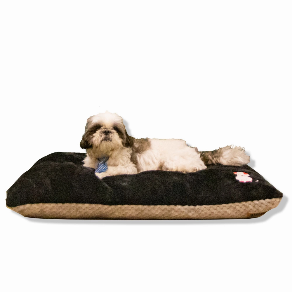 Petter World Luxury Reversible Chopped Foamed Pillow Bed with Soft Fur for Dogs (Jet Black)