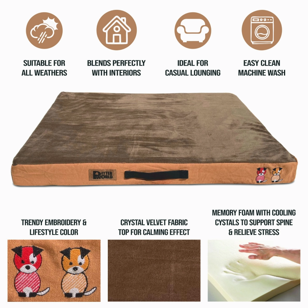 Petter World Orthopedic Memory Foam Bed With Large Sleep Surface for Dogs (Mocha Brown)