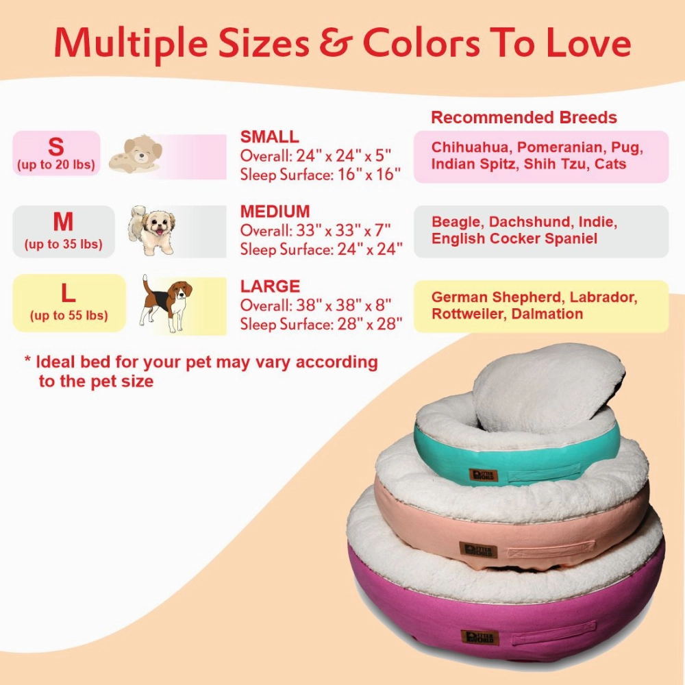 Petter World Ultra Luxury Cotton Canvas Donut Bed With Removable Sherpa Fur Cushion for Dogs (Peach Pearl)