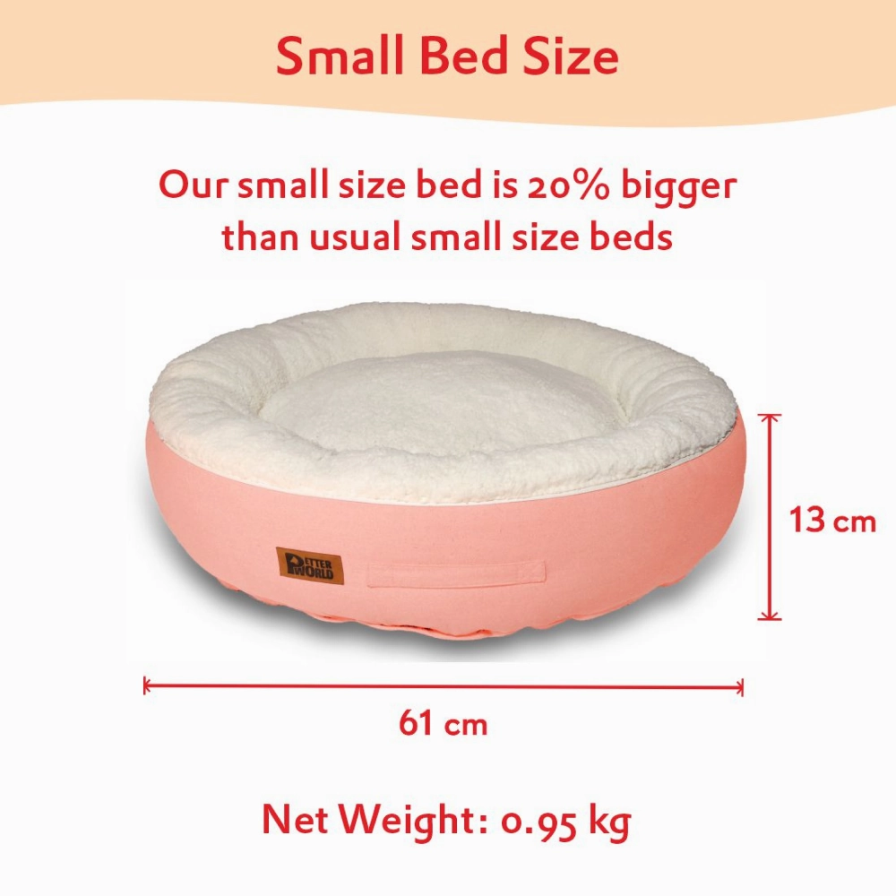 Petter World Ultra Luxury Cotton Canvas Donut Bed With Removable Sherpa Fur Cushion for Dogs (Peach Pearl)