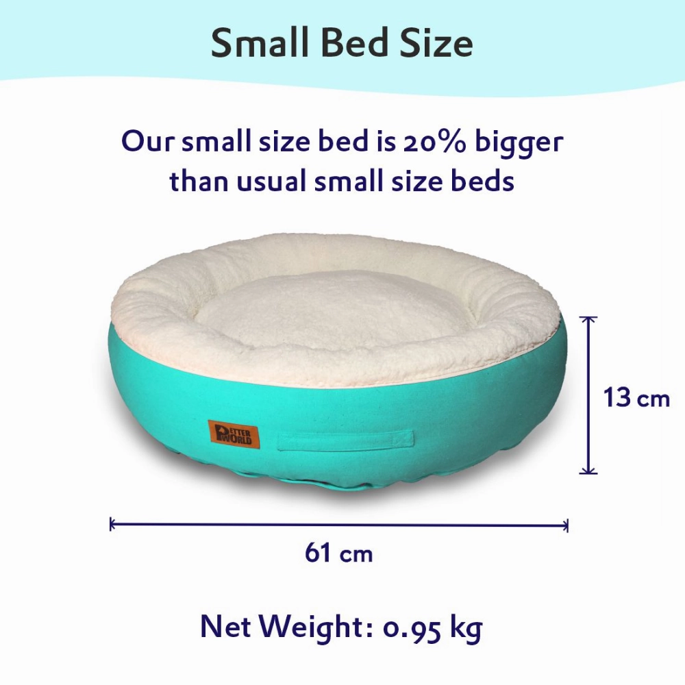 Petter World Ultra Luxury Cotton Canvas Donut Bed With Removable Sherpa Fur Cushion for Dogs (Turquoise)