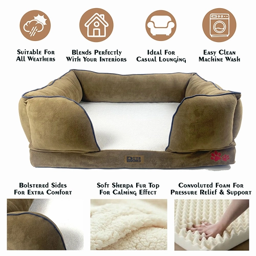 Petter World Ultra Luxury Micro Fur Orthopedic Sofa Bed for Dogs (Mocha Brown)