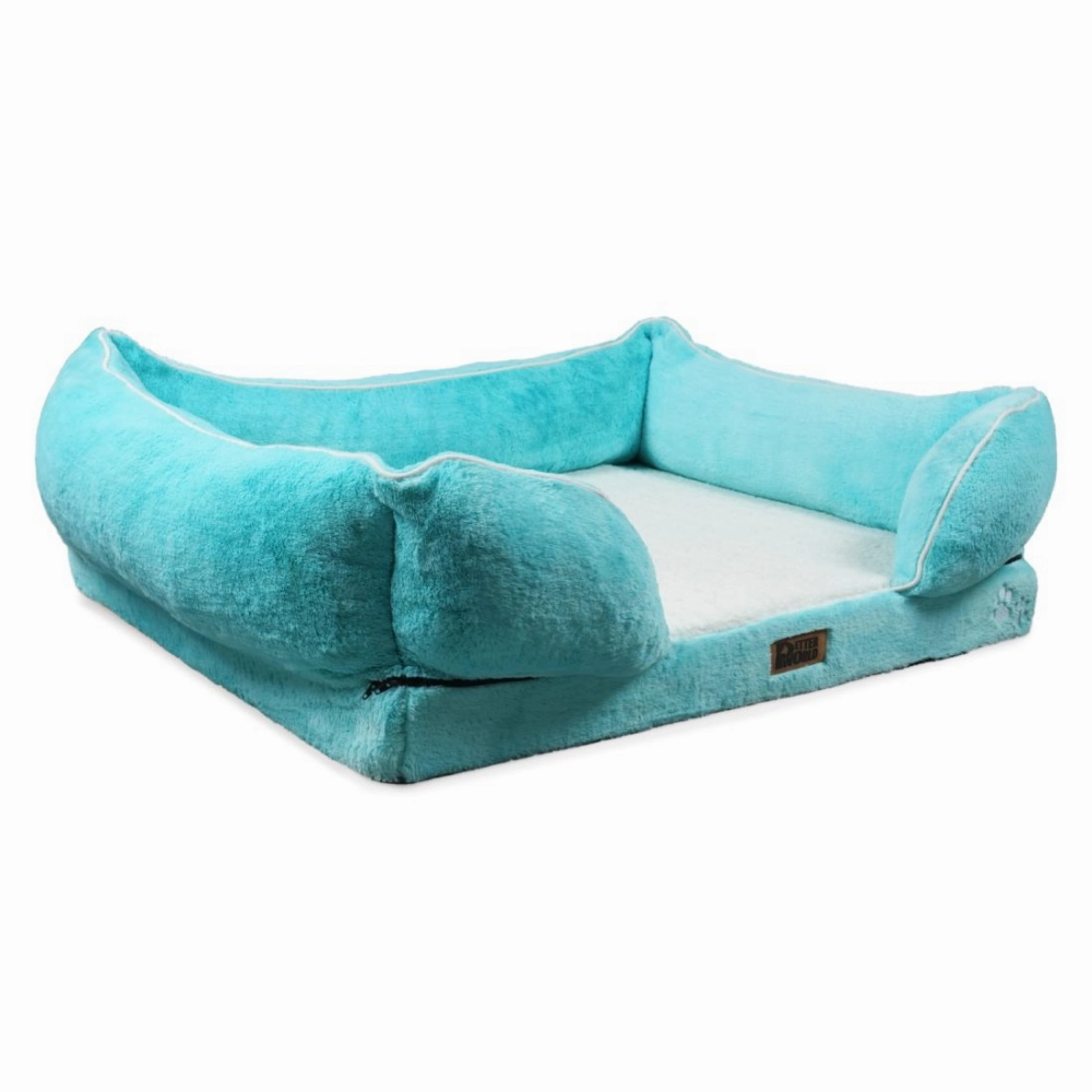 Petter World Ultra Luxury Micro Fur Orthopedic Sofa Bed with Sherpa Fur Cushion for Dogs and Cats (Turquoise)