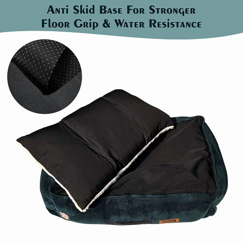 Petter World Ultra Luxury Micro Lounger Bed With Removable Sherpa for Dogs (Green)