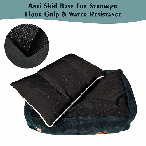 Petter World Ultra Luxury Micro Lounger Bed With Removable Sherpa for Dogs (Green)