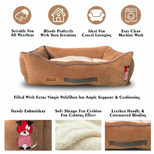 Petter World Ultra Luxury Micro Lounger Bed With Removable Sherpa for Dogs (Mocha Brown)